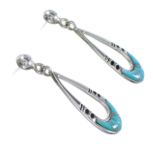 Sterling Silver Turquoise Inlay Post Dangle Earrings JX23861